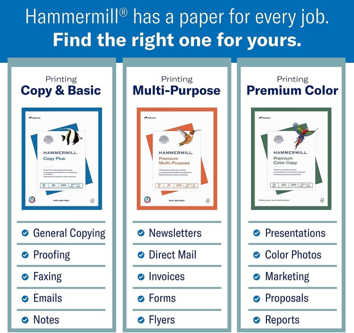 Hammermill Printer Paper, Premium Color 28 lb Copy Paper, 8.5 x 11 - 5 Ream (2,500 Sheets) - 100 Bright, Made in the USA, 102450C, White - Image 3
