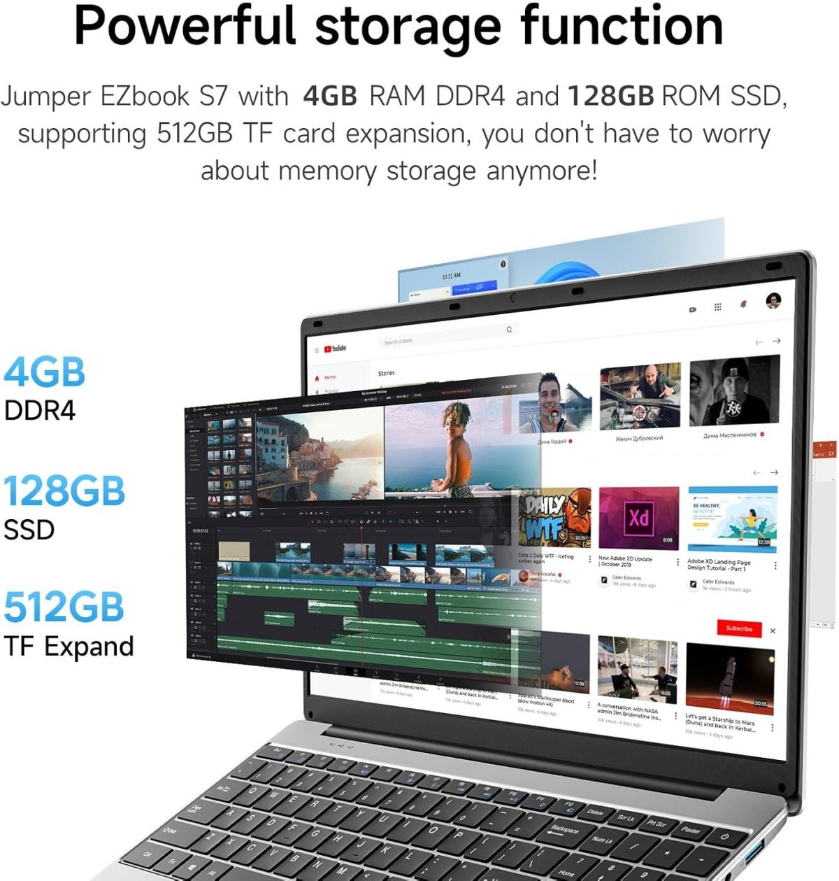 15.6 Inch Laptop with Office 365, 4GB RAM, 128GB Storage Expandable 1TB, 5205U Processor, HD Display, Windows 11 Laptops Computer, Wi-Fi 5, BT4.2, Numpad, Type-C, for Business and Students. - Image 3