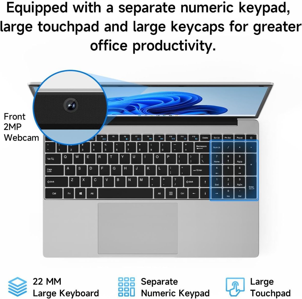 15.6 Inch Laptop with Office 365, 4GB RAM, 128GB Storage Expandable 1TB, 5205U Processor, HD Display, Windows 11 Laptops Computer, Wi-Fi 5, BT4.2, Numpad, Type-C, for Business and Students. - Image 7