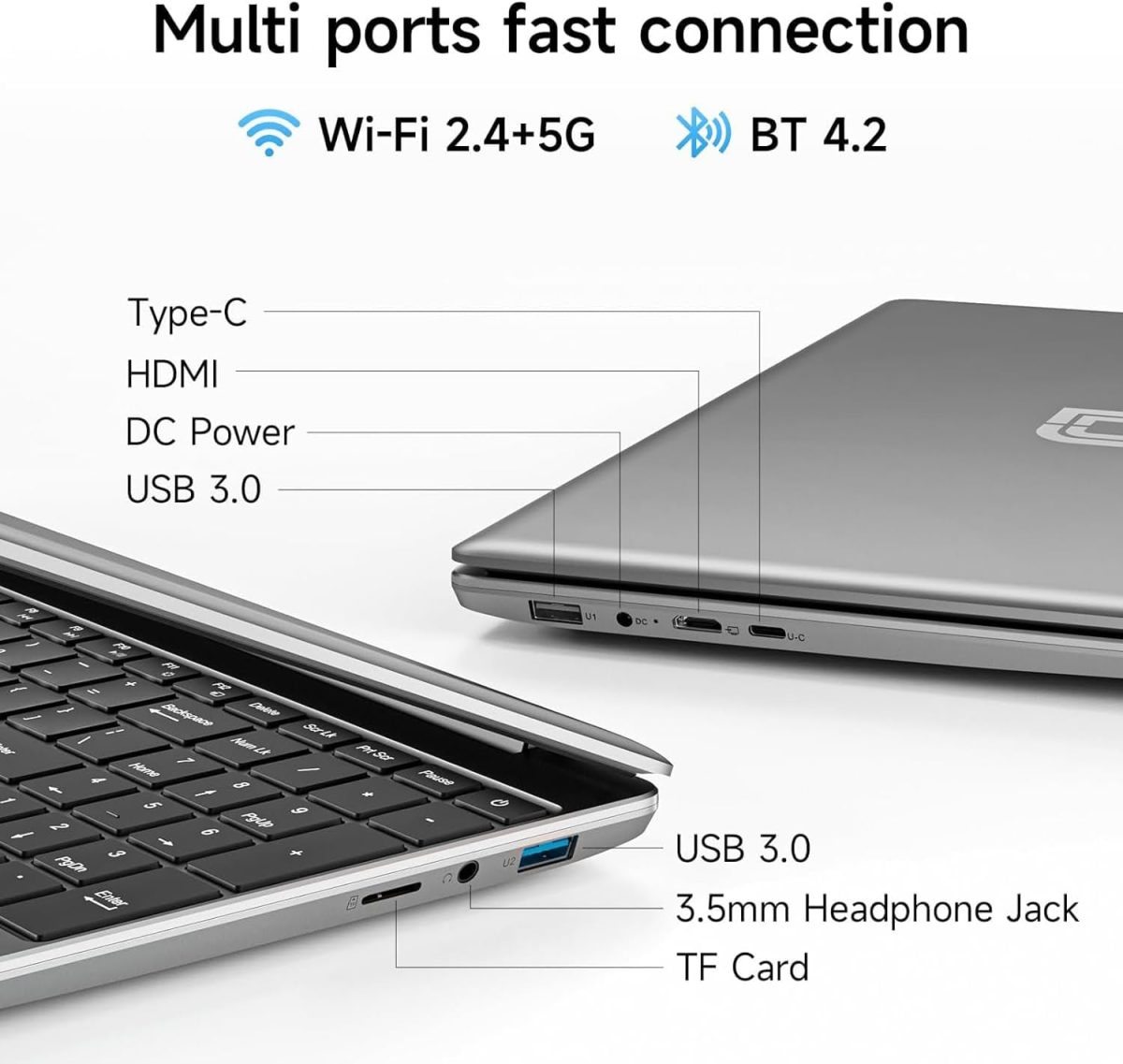 15.6 Inch Laptop with Office 365, 4GB RAM, 128GB Storage Expandable 1TB, 5205U Processor, HD Display, Windows 11 Laptops Computer, Wi-Fi 5, BT4.2, Numpad, Type-C, for Business and Students. - Image 8