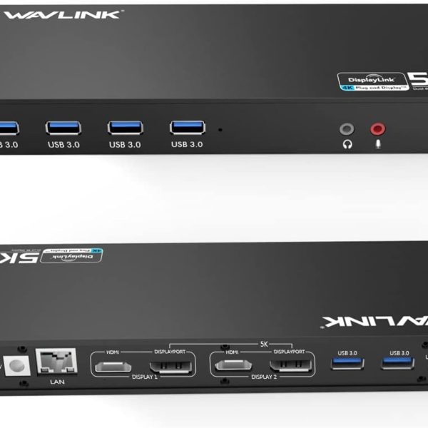 WAVLINK Pro Dual 4K@60Hz Universal Docking Station | USB 3.0/Type-C Laptop Dock for Mac & Windows | 2 HDMI/DP Monitors, Gigabit Ethernet, 6 USB 3.0 | Home Office & Multi-Screen Productivity.