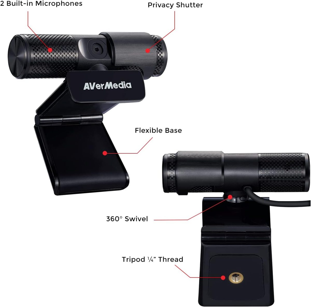 AVerMedia Live Streamer Cam 313 - Full HD 1080P Webcam with Privacy Shutter, Dual Microphone, 360 Degree Swivel for Video Conference - NDAA Compliant (PW313) - Image 3
