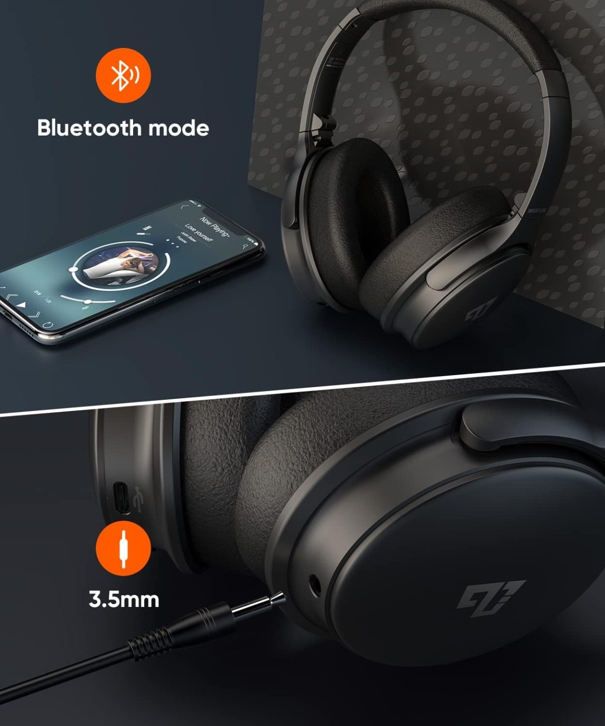 INFURTURE Upgrade Active Noise Cancelling Headphones, H1 Wireless Over Ear Bluetooth Headphones, Deep Bass Headset, Low Latency, Memory Foam Ear Cups,90H Playtime - Image 5