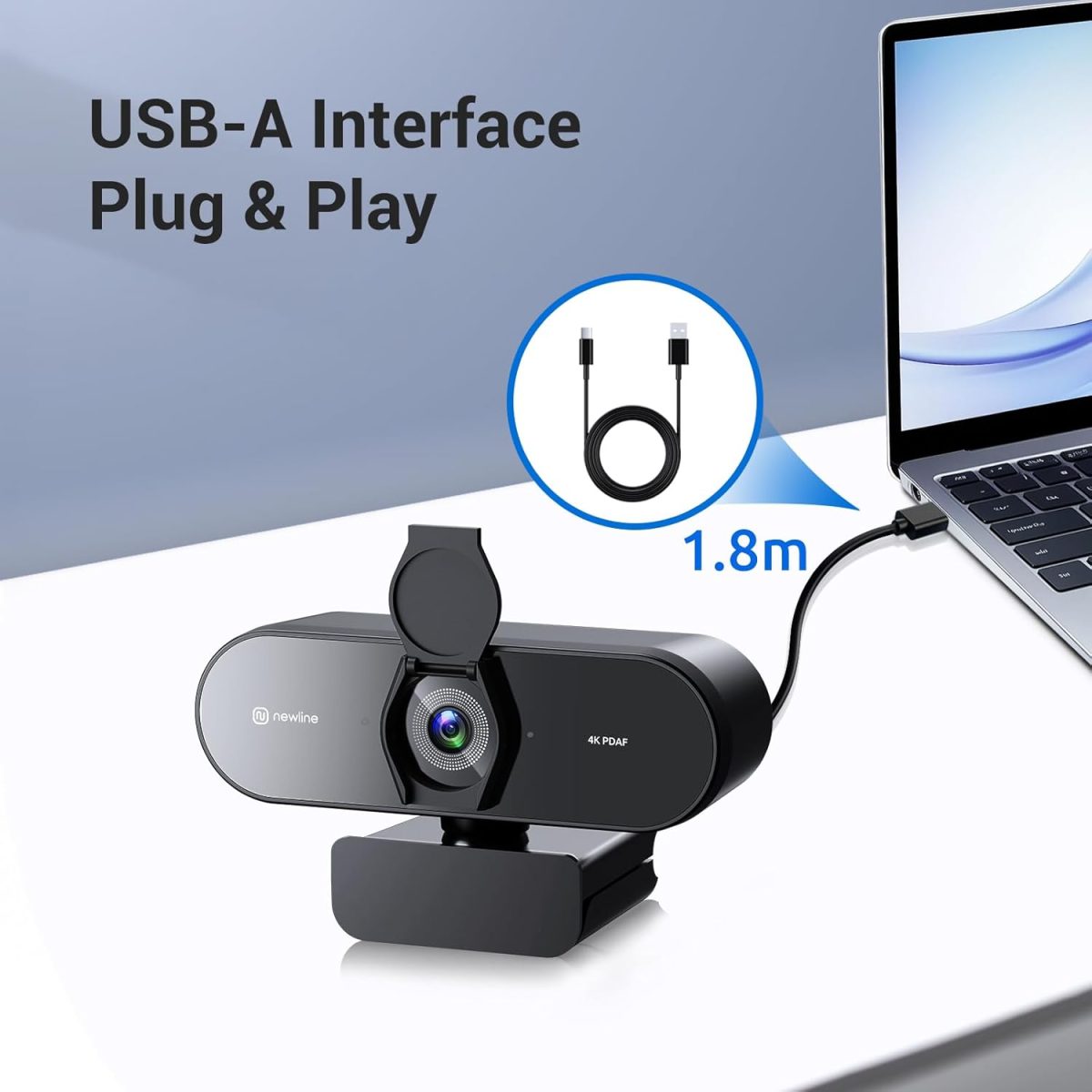 4K Webcam for PC, PDAF/CDAF Autofocus, 1080P@60FPS, 79° FOV, Auto Light Correction, 2 Noise Reduction Mics, Privacy Cover, USB-A, Streaming Camera for Skype, Teams, Online Meeting, NewEye 62 - Image 6