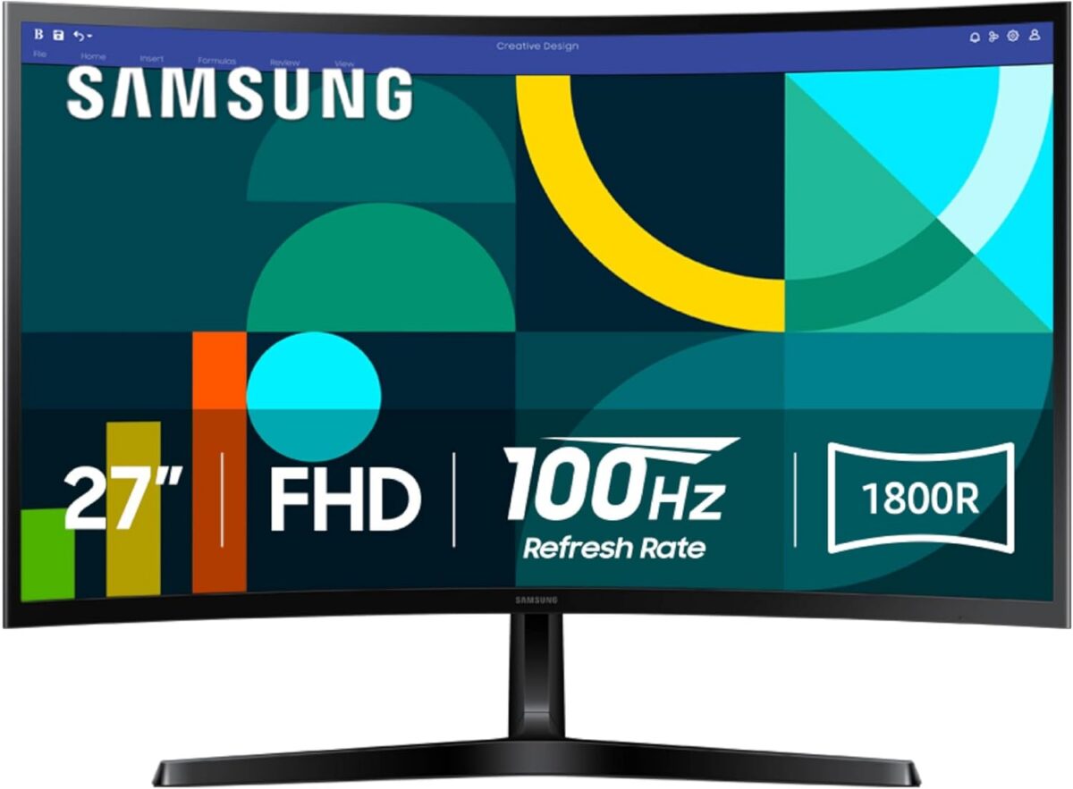 Samsung 27" Essential S3 (S36GD) Series FHD 1800R Curved Computer Monitor, 100Hz, Game Mode, Advanced Eye Comfort, HDMI and D-sub Ports, LS27D366GANXZA, 2024 - Image 1