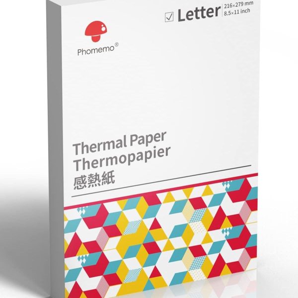 Phomemo US Letter Thermal Printer Paper, Advanced Thermal Printing, Phomemo Paper Compatible with COLORWING M08F-Letter, M832, M834, MT800/MT800Q Portable Printer, 8.5" x 11", 200 Sheets