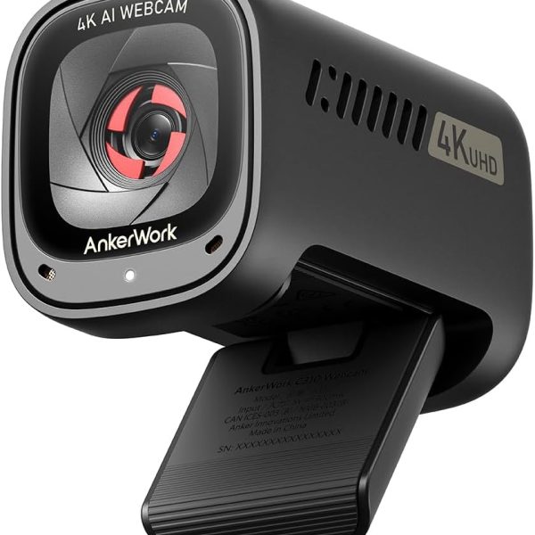 Anker AnkerWork C310 Webcam, 4K Webcam, 12 Megapixel, AI Auto Focus, AI Framing, AI Noise Canceling Mic, Built-in Privacy Cover, and Adjustable FOV, 1080p@60FPS HDR, for Video Calls and Livestreams