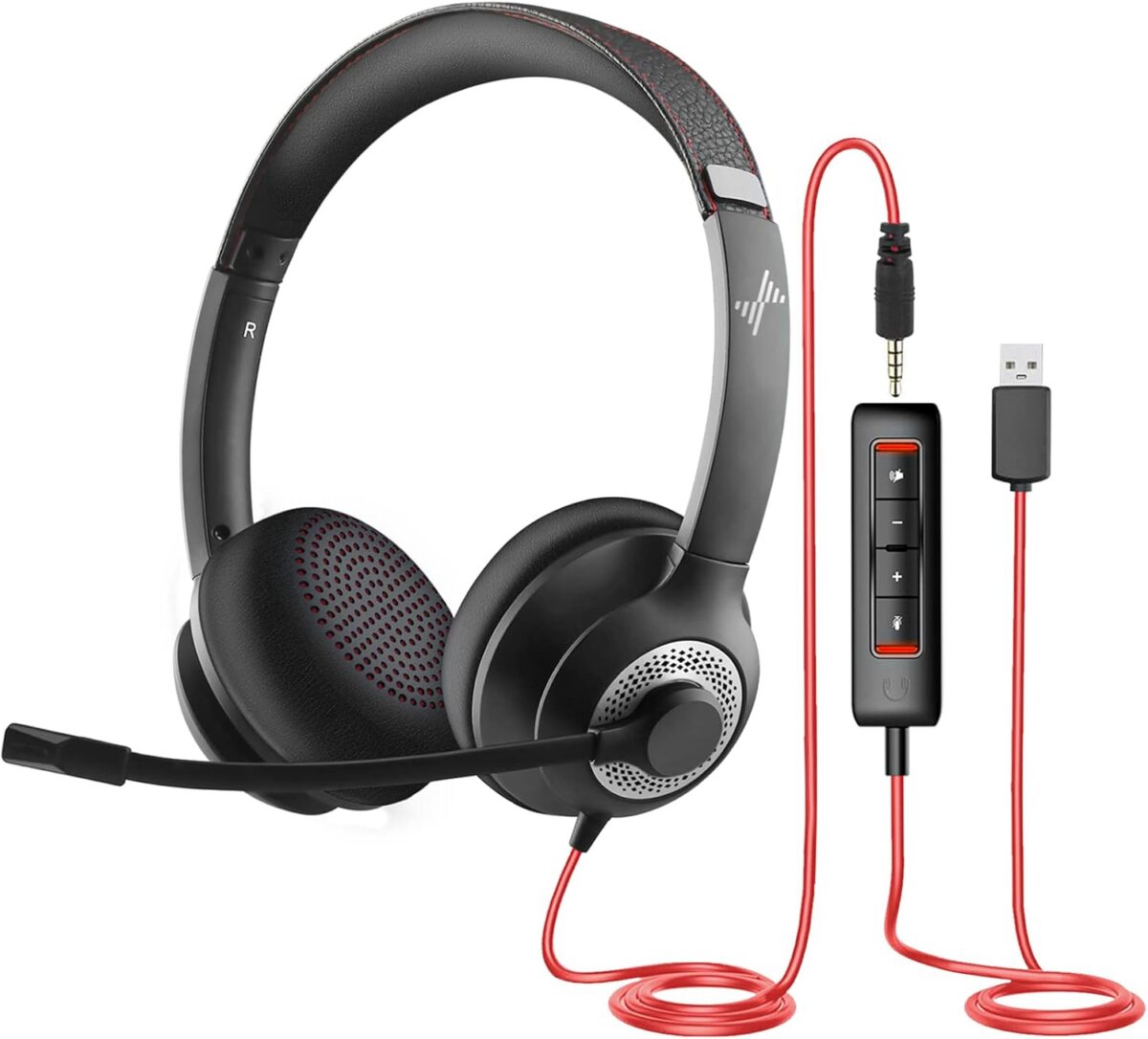 USB Headset with Mic for PC, On-Ear Computer Laptop Headphones with Noise Cancelling Microphone in-line Control for Home Office Online Class Skype Zoom (USB+3.5mm, Black) - Image 1