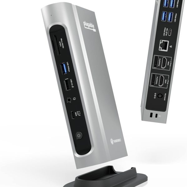 Plugable 16-in-1 Thunderbolt 4 Dock – Dual 4K Monitors for M4 MacBook Air/Pro, 100W Charging, 2X HDMI, 2X DisplayPort, 2.5G Ethernet, 7X USB, MicroSD/SD Card Reader, Audio, Windows & USB4 Compatible