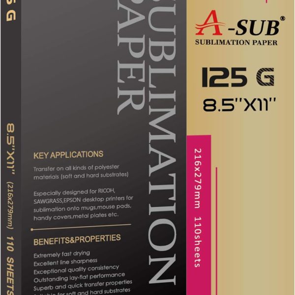 A-SUB Sublimation Paper 8.5x11 Inch 110 Sheets ONLY Compatible with Sublimation Printer and Sublimation Ink 125g