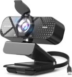 1080P HD Webcam with Microphone, Noise Cancellation, Privacy Cover, Wide-Angle Lens, Auto Light Correction, Plug & Play USB Webcam for Laptop, Desktop, PC, Mac, Zoom, Skype, Streaming Black