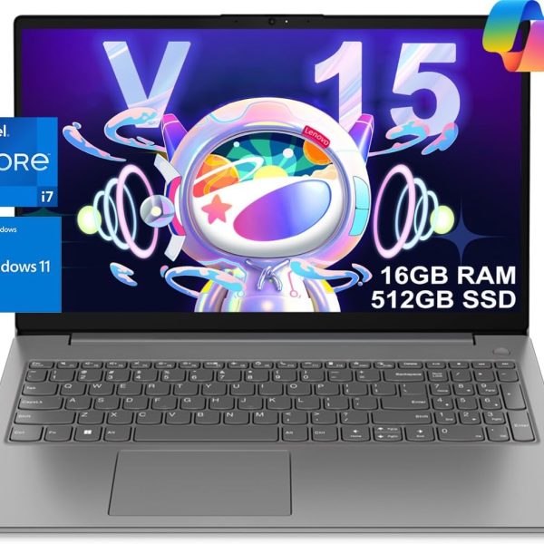 Lenovo Laptop V15 for Business, Home, Student (15.6" FHD Anti-Glare, Intel i7-1255U, 16GB RAM, 512GB SSD), Numeric Keypad, Webcam w/Shutter, Type-C, RJ-45, Wi-Fi, Win 11 Pro w/AI Copilot, Grey