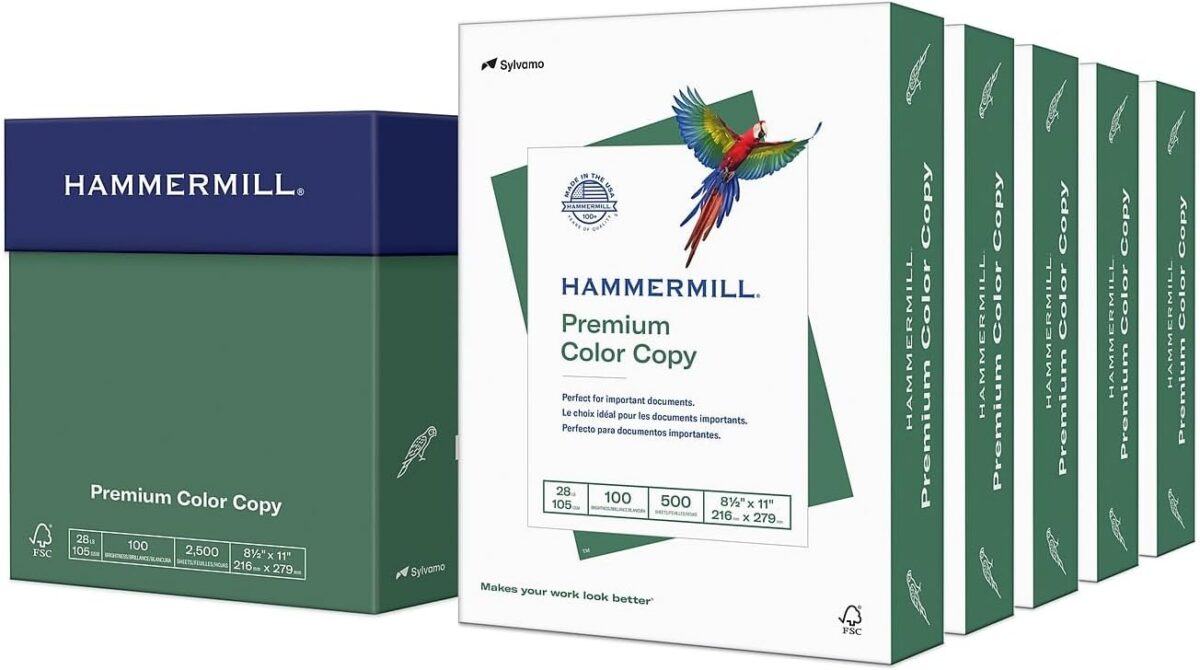 Hammermill Printer Paper, Premium Color 28 lb Copy Paper, 8.5 x 11 - 5 Ream (2,500 Sheets) - 100 Bright, Made in the USA, 102450C, White - Image 1
