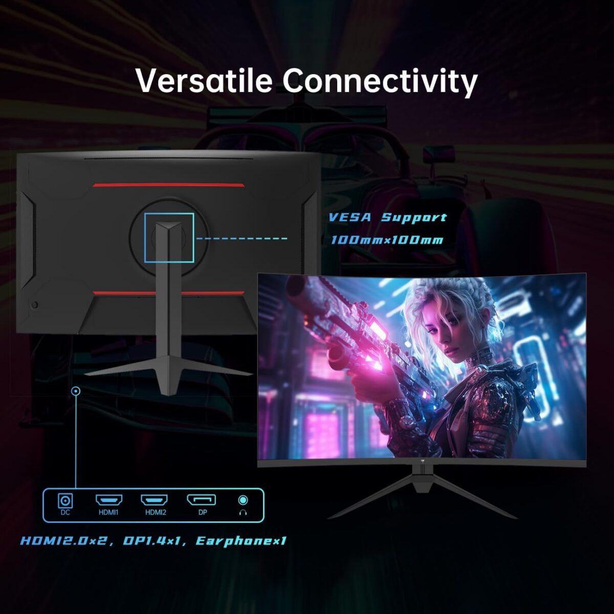 32 Inch Curved Gaming Monitor, FHD 1080P 165Hz PC Monitor, 1500R, 122% sRGB with HDR, FreeSync Premium, HDMI 2.0x2, DisplayPort 1.4, VESA Compatible, Tilt Adjustable, Eye Care, H32S17C - Image 5