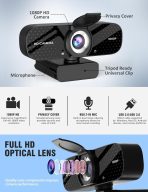 Full HD 1080P Webcam with Built-in Mic Wide Angle & Auto Focus Privacy Cover for PC/Laptop Plug & Play USB Camera Black - Image 6