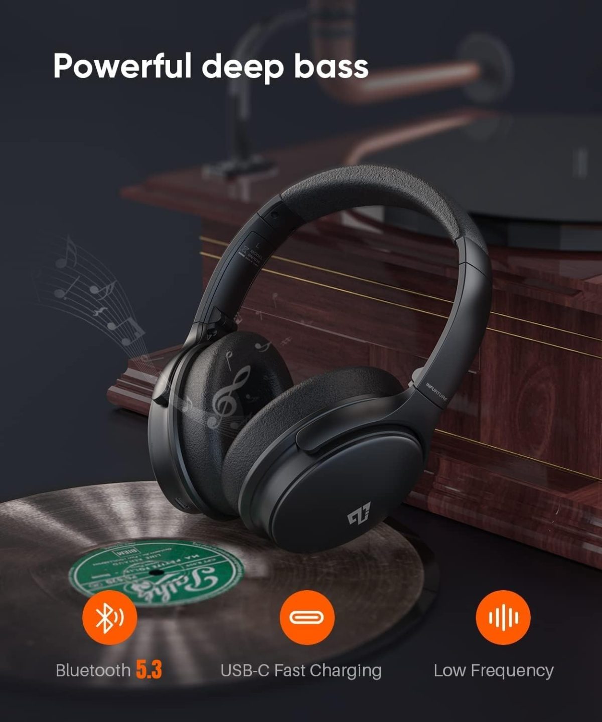 INFURTURE Upgrade Active Noise Cancelling Headphones, H1 Wireless Over Ear Bluetooth Headphones, Deep Bass Headset, Low Latency, Memory Foam Ear Cups,90H Playtime - Image 4