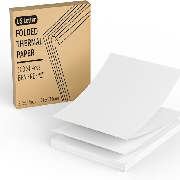 FungLam Thermal Printer Paper 8.5 x 11 Inch, 100 Sheets US Letter Size Thermal Paper, Folded, Continuous, Perforated, Compatible with A4 Portable Thermal Printer