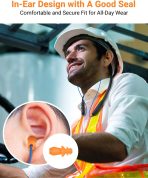 HomeSpot Noise Reduction Wireless Neckband Headphones with Qualcomm aptX HD, 27dB NRR, CVC Noise Cancelling Mic & Controls and 20H Playtime for Work Safety OSHA Compliant - Blue Wire Orange Earbuds - Image 4