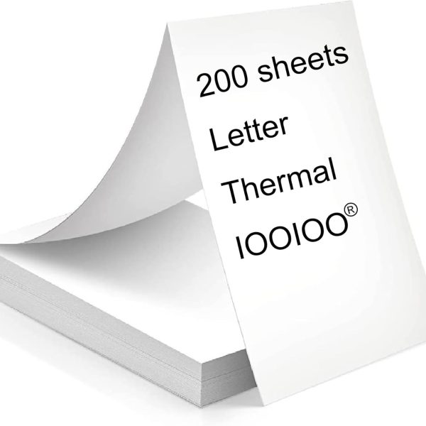 200 pages, BPS free, thermal printer paper 8.5 x 11, letter, folded, continuous, perforated, quick dry for pen, BPA free. For IOOIOO, Peripage, Munbyn, Jadens, Hprt, Phomemo…(lasting 3 years)