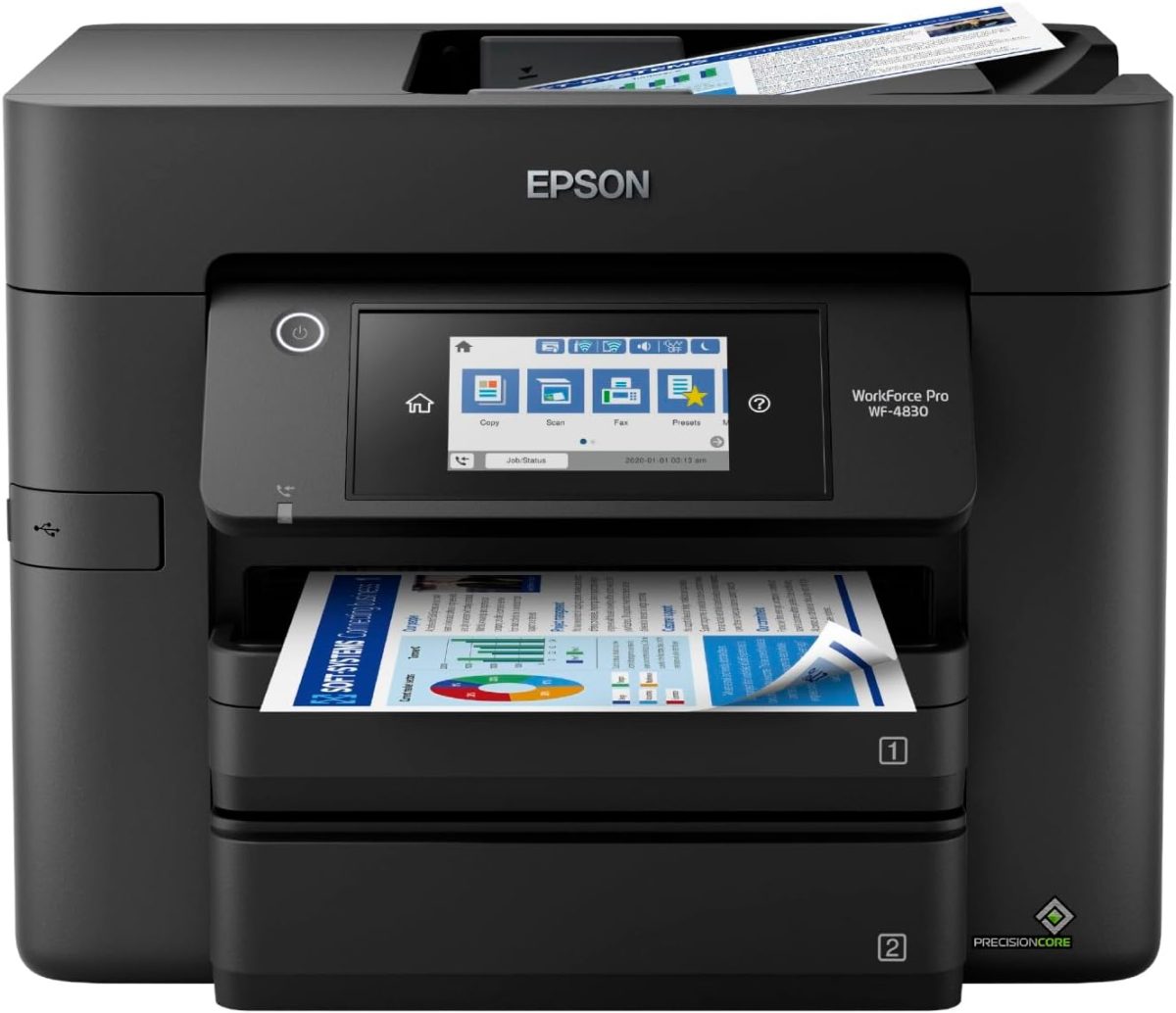 Epson Workforce Pro WF-4830 Wireless All-in-One Printer with Auto 2-Sided Print, Copy, Scan and Fax, 50-Page ADF, 500-sheet Paper Capacity, and 4.3" Color Touchscreen, Works with Alexa, Black, Large - Image 1