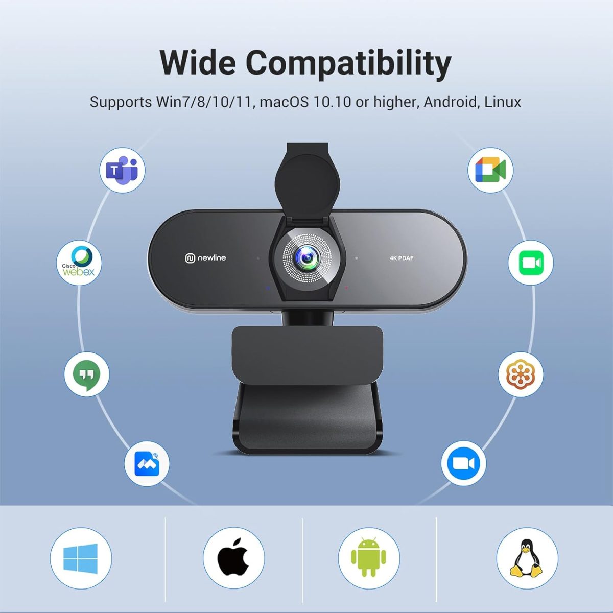 4K Webcam for PC, PDAF/CDAF Autofocus, 1080P@60FPS, 79° FOV, Auto Light Correction, 2 Noise Reduction Mics, Privacy Cover, USB-A, Streaming Camera for Skype, Teams, Online Meeting, NewEye 62 - Image 8