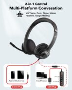 USB Headset with Mic for PC, On-Ear Computer Laptop Headphones with Noise Cancelling Microphone in-line Control for Home Office Online Class Skype Zoom (USB+3.5mm, Black) - Image 5