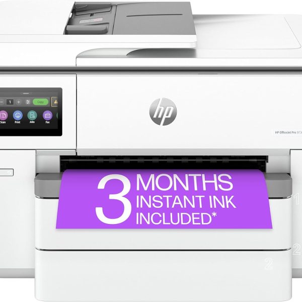 HP OfficeJet Pro 9730e Wide-Format Wireless All-in-One Color Inkjet Printer, Print, scan, Copy up to 11x17', ADF, Duplex Printing Best-for-Office, 3 Month Instant Ink Trial Included (537P6A)