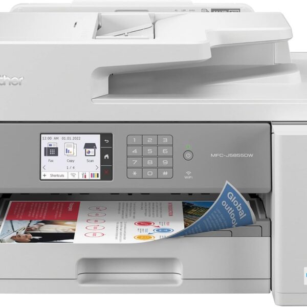 Brother MFC-J5855DW INKvestment Tank Color Inkjet All-in-One Printer with up to 1 Year of Ink in-box1 and to 11” x 17” Printing Capabilities, White