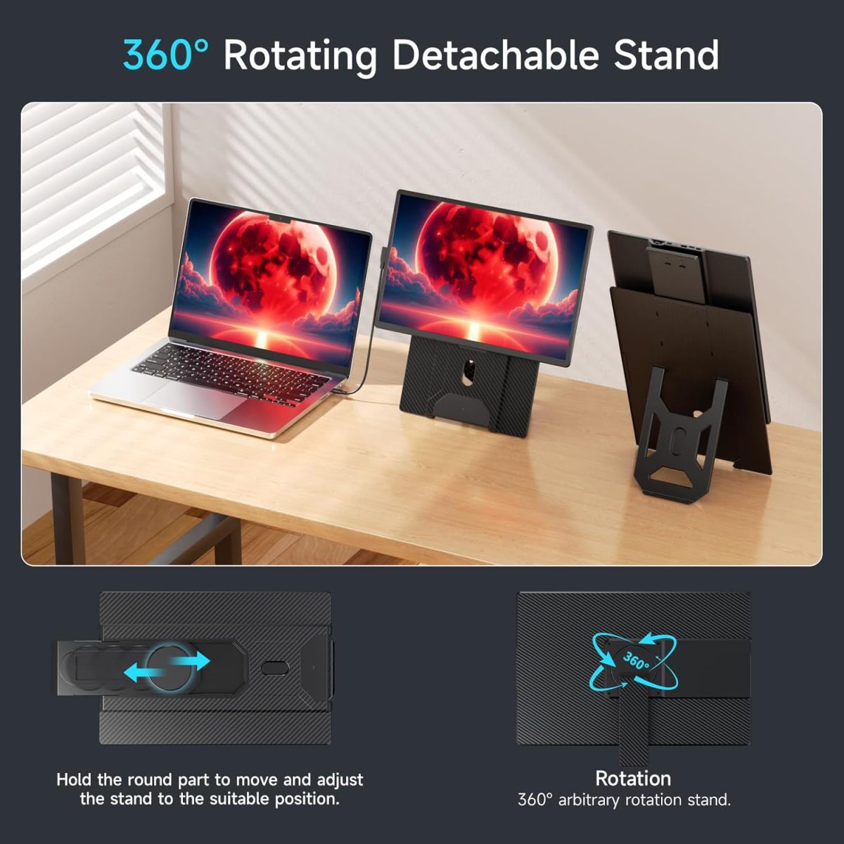 2025 Upgraded Laptop screen extender, 16.1" FHD 1200P, 360° Rotating, Plug&Play, Ultra-Thin Zero Frame, Detachable Stand, portable monitor for laptop, Travel Monitor for Laptop/PC/Mac/Phone - Image 7