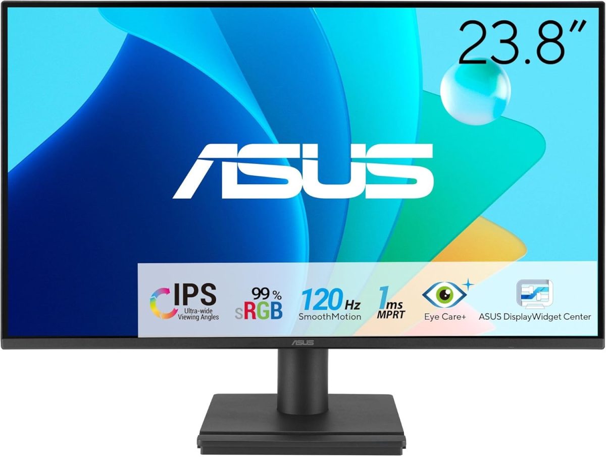 ASUS 24” (23.8-inch viewable) 1080P VA249HG Eye Care Monitor – IPS, Full HD, 99% sRGB, Frameless, 120Hz, Adaptive-Sync, 1ms, HDMI, VGA, Low Blue Light, Flicker Free, Wall Mountable, 3 yr Warranty - Image 1