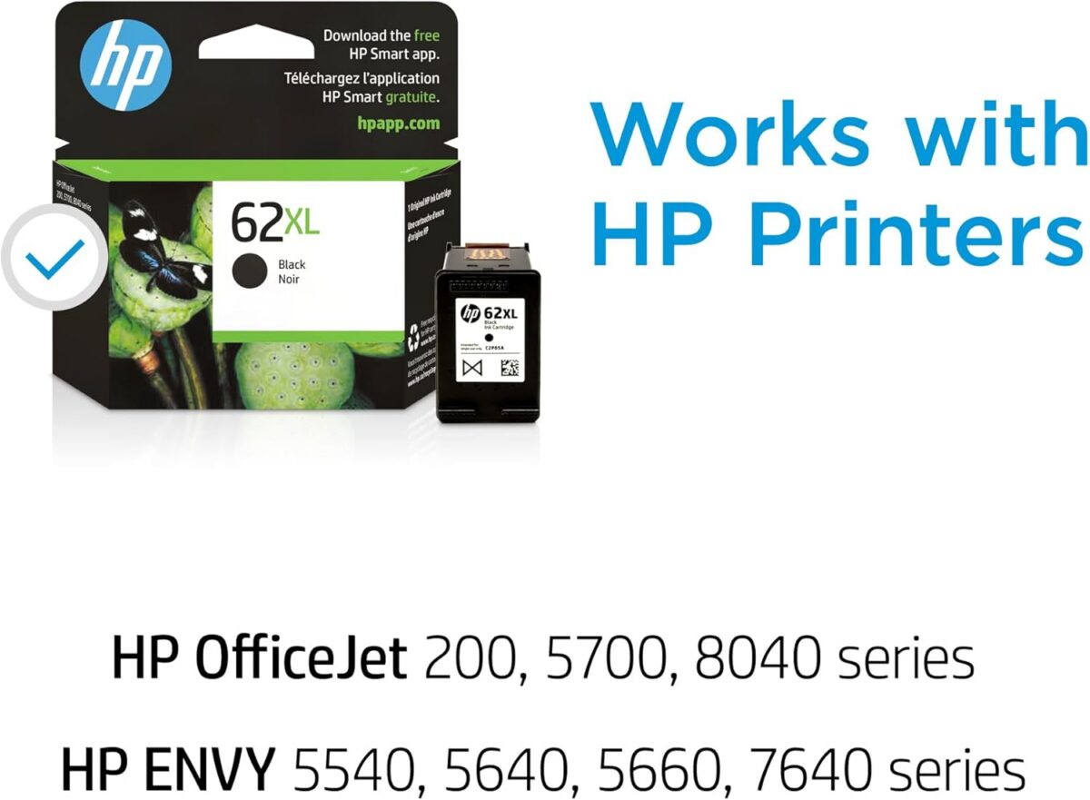 HP C2P05AN 62XL Black High Yield Original Ink Cartridge For ENVY 5540, 5643, 5542, 5544, 5545, 5640, 5642, 5660, 5665, 7640, 7645, 8000, Officejet 5740, 5741, 5742, 5743, 5744, 5745, 5746, 8040 - Image 2