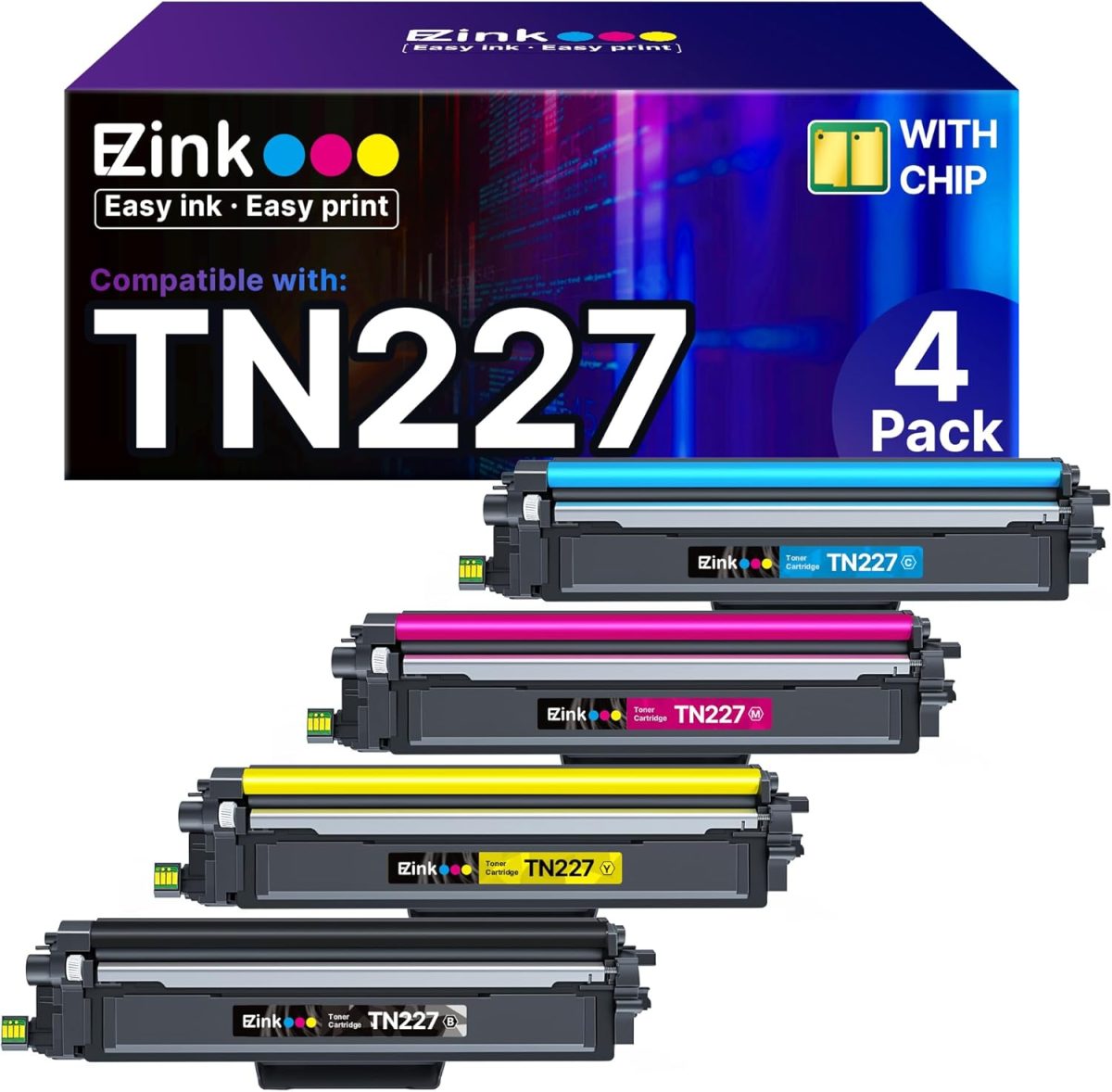 E-Z Ink TN227 Compatible Toner Cartridge Replacement for TN-227BK/C/M/Y High Yield Brother TN227 TN227BK TN223 to use with HL-L3270CDW HL-L3230CDW HL-L3210CW HL-L3290CDW MFC-L3710CDW (4 Pack) - Image 1