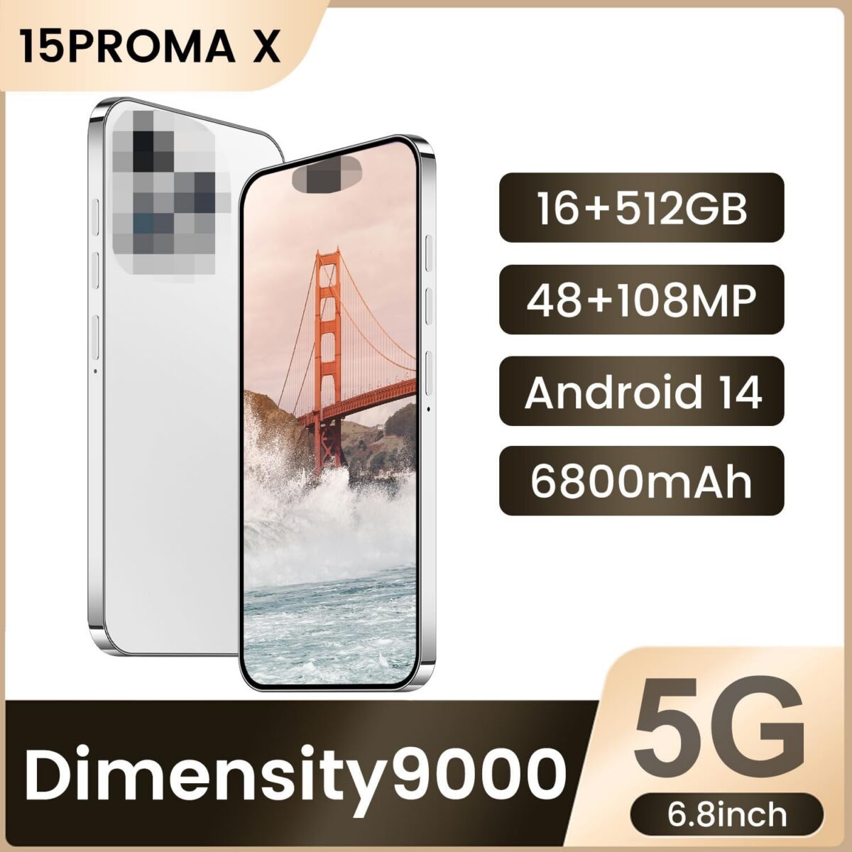 15ProMa x Smartphone, 16+512GB Unlocked Phone, Android 14.0, 48+108MP Zoom Camera, Mobile Phone with Build-in Pen,Long Battery Life 6800mAh, Dual SIM, 6.8“ HD Screen,5G/4G (White) - Image 2