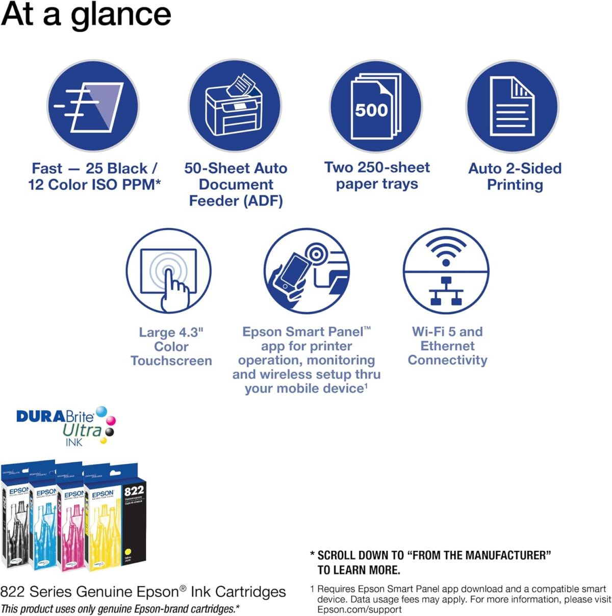 Epson Workforce Pro WF-4830 Wireless All-in-One Printer with Auto 2-Sided Print, Copy, Scan and Fax, 50-Page ADF, 500-sheet Paper Capacity, and 4.3" Color Touchscreen, Works with Alexa, Black, Large - Image 3