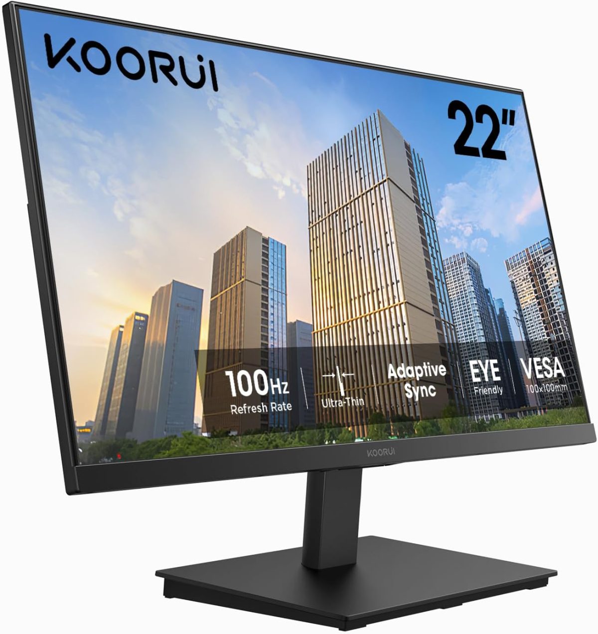 KOORUI 22 Inch Computer Monitor Full HD 1080P 100Hz PC Gaming Screen VA Panel Ultra-Slim Display 3000:1 Contrast Ratio with Adpitive Sync (HDMI/VGA/VESA Compatible 100x100mm/Audio Out), Tilt, Black - Image 11