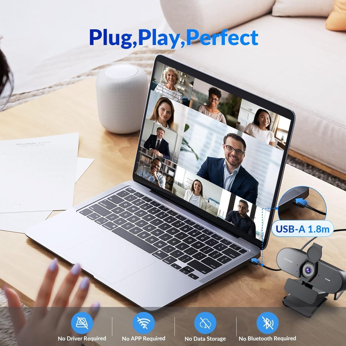 Streaming 4K Webcam with Sony Sensor, 1080P@60FPS, Fast PDAF Autofocus & Dual Mics, Auto Light Adjust, USB Plug & Play, Privacy Cover, 79° FOV – Perfect for Live Streaming, Zoom, Teams & Calls - Image 6