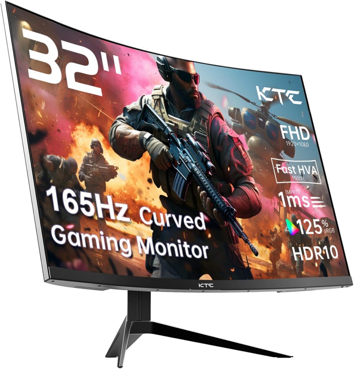 32 Inch FHD 1080p Curved Gaming Monitor - VA 1500R Curved Monitor, 165Hz 1ms MPRT, FreeSync & G-Sync, 122% sRGB, DP/HDMI, VESA, HDR10 for Gaming Home Office Business PC Monitor - Image 1