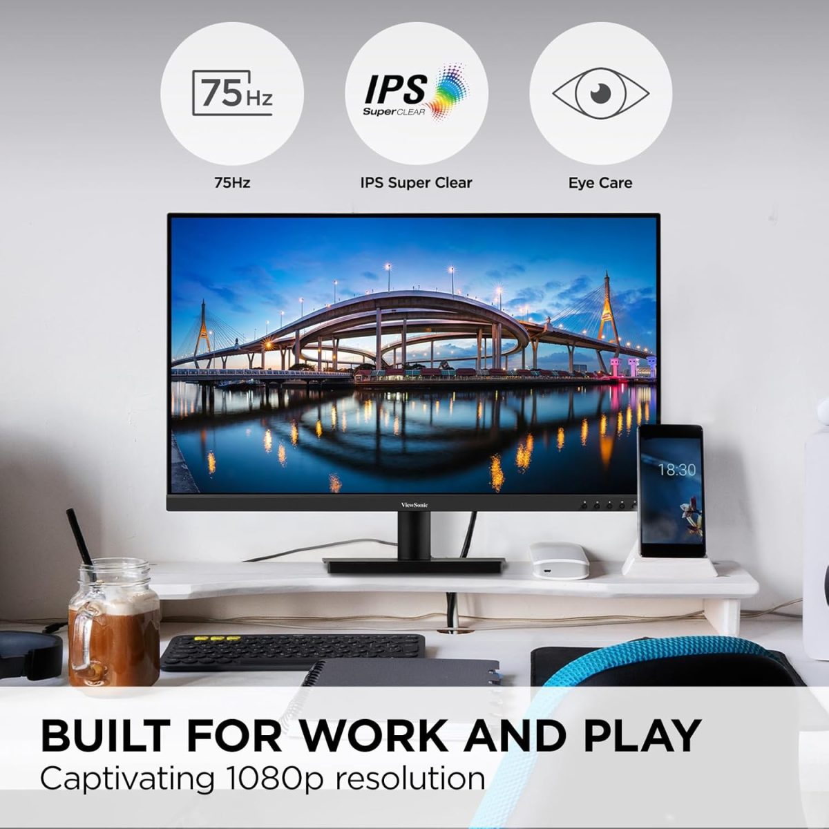 ViewSonic VA3209M 32 Inch IPS Full HD 1080p Monitor with Thin Bezels, 75Hz, Eye Care, HDMI, VGA Inputs for Home and Office - Image 2