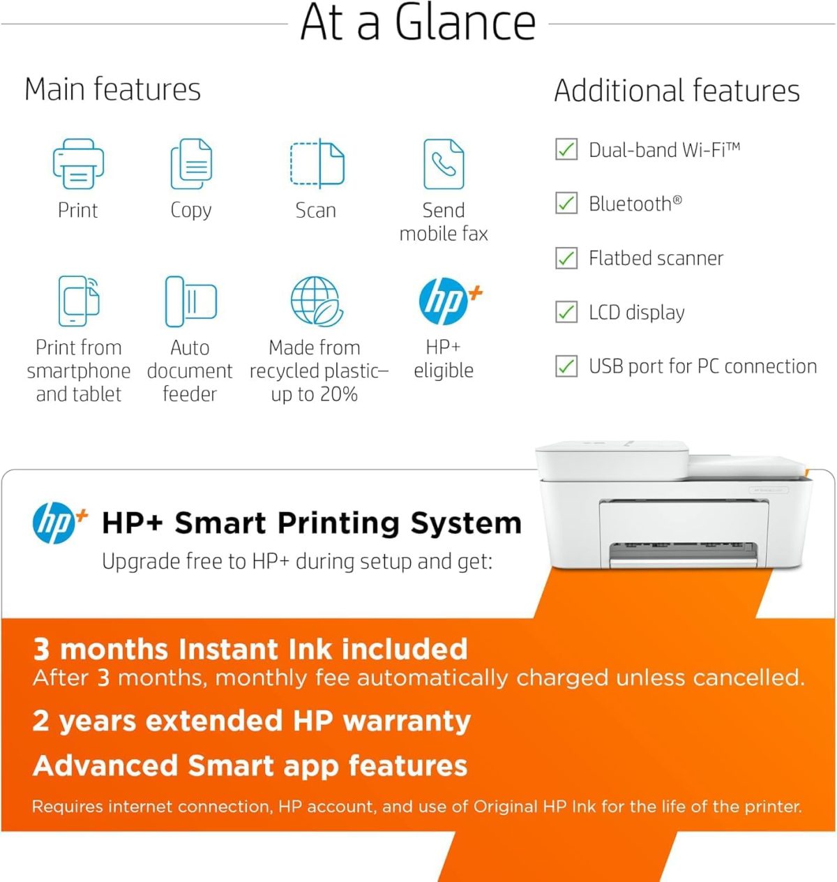 HP DeskJet 4155e Wireless Color Inkjet Printer, Print, scan, copy, Easy setup, Mobile printing, Best-for home, 3 month Instant Ink trial included, white - Image 3
