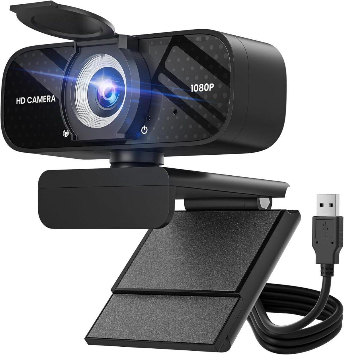 Full HD 1080P Webcam with Built-in Mic Wide Angle & Auto Focus Privacy Cover for PC/Laptop Plug & Play USB Camera Black - Image 1