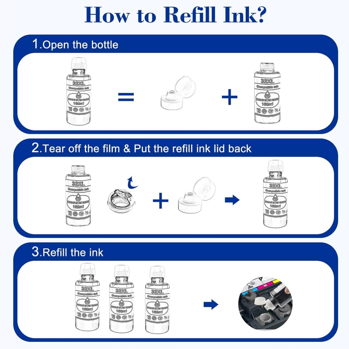 Pristar Compatible with HP 31 32XL Black Ink Bottle Set Replacement for HP Smart Tank Ink Refill 5000 5101 6001 7602 7301 7001 5102 Plus 651 551 455 457 450, 165 ML for 32XL Black Refill Bottles - Image 6