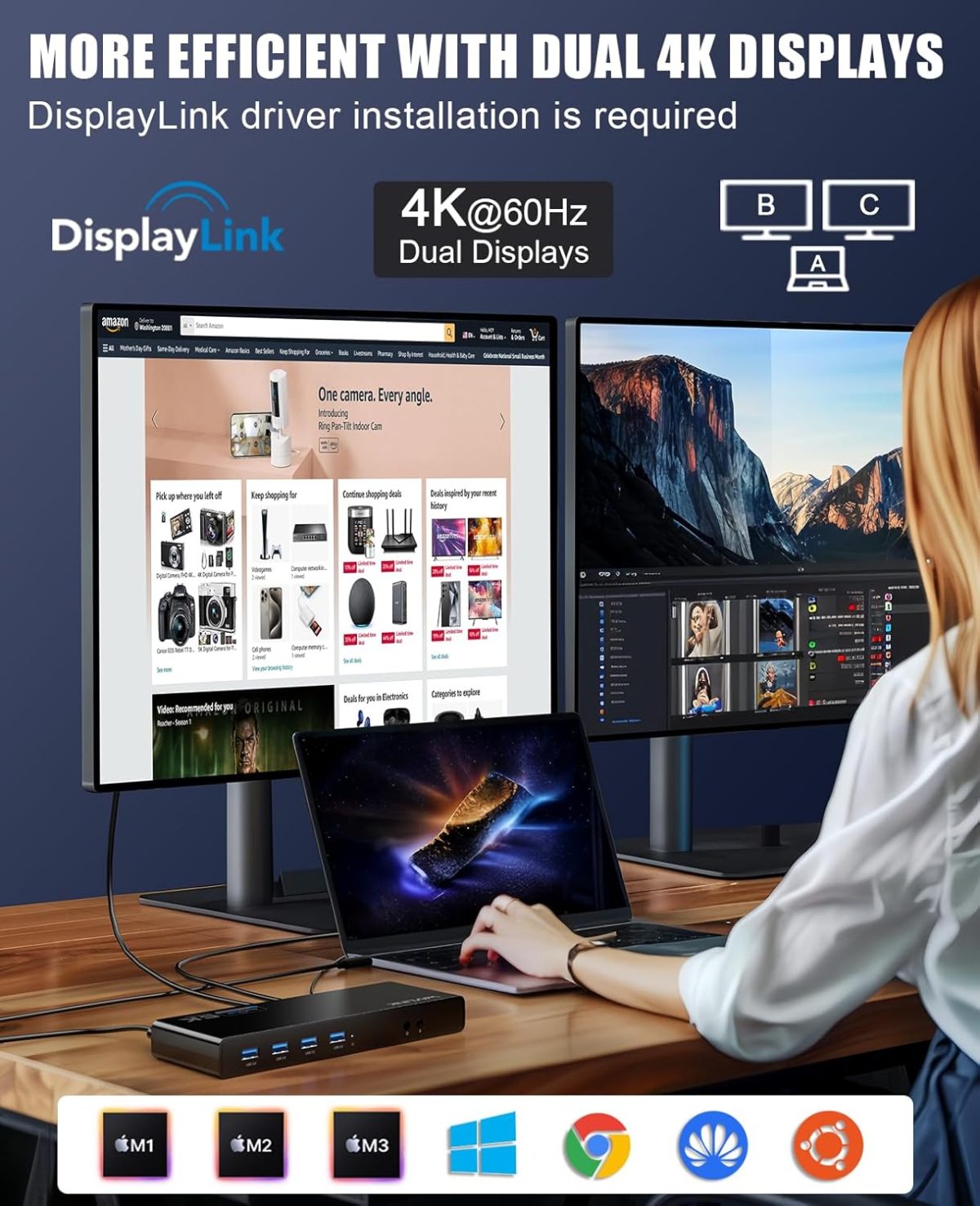 WAVLINK Pro Dual 4K@60Hz Universal Docking Station | USB 3.0/Type-C Laptop Dock for Mac & Windows | 2 HDMI/DP Monitors, Gigabit Ethernet, 6 USB 3.0 | Home Office & Multi-Screen Productivity. - Image 3