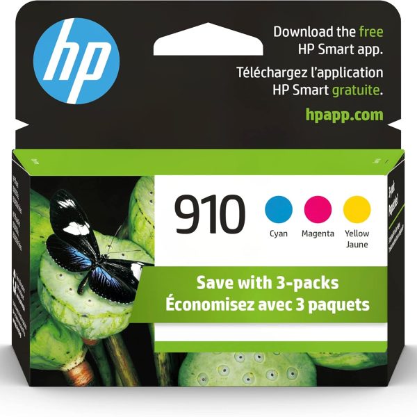 HP 910 Cyan, Magenta, Yellow Ink Cartridges | Works with HP OfficeJet 8010, 8020 Series, HP OfficeJet Pro 8020, 8030 Series | Eligible for Instant Ink | 3YN97AN, 3 Count (Pack of 1)