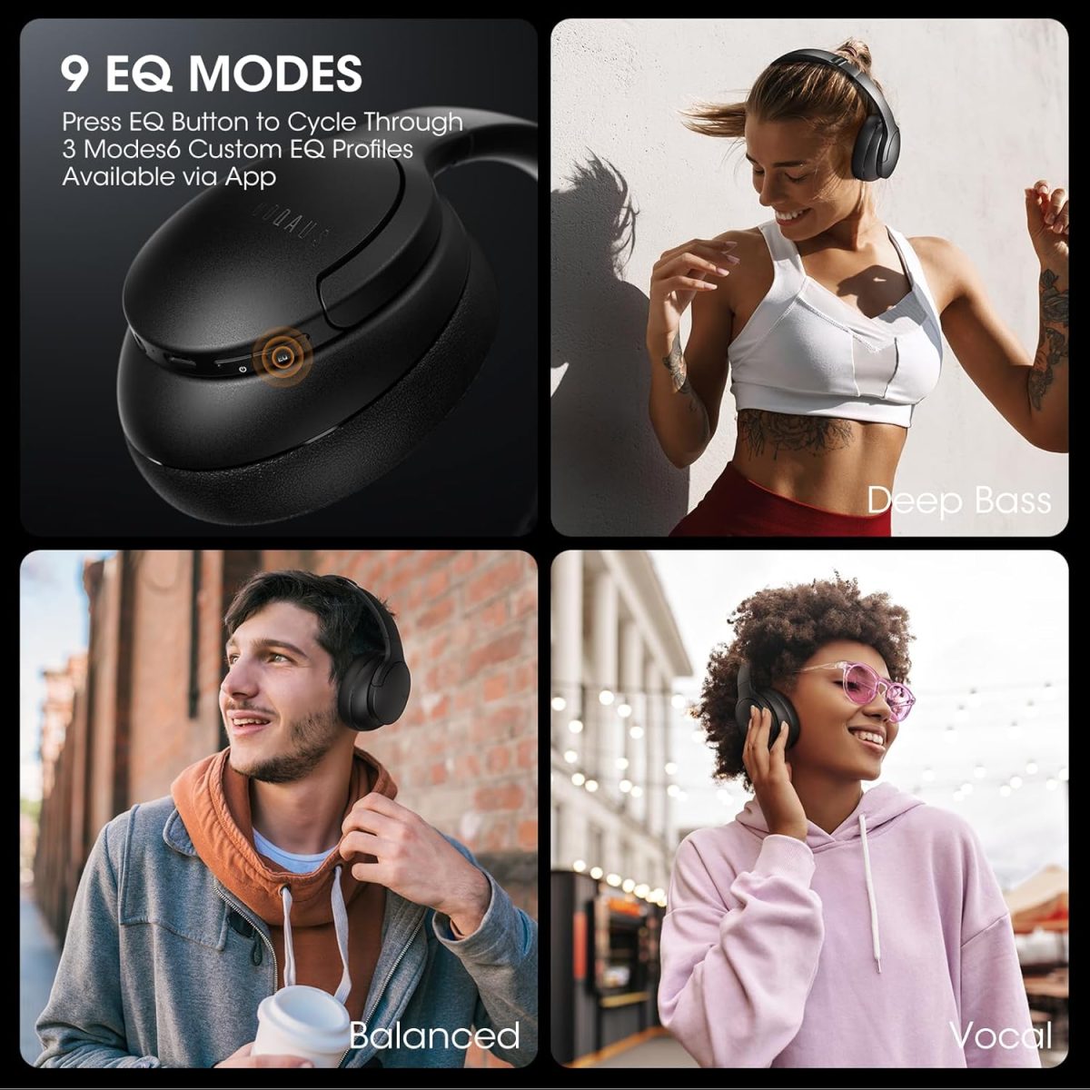 DOQAUS Over Ear Bluetooth Headphones Wireless, 90H Playtime, BT 5.4, 9 EQ Modes, HiFi Deep Bass, Movie & Sleep Mode, White Noises w/App Control, Memory Foam Cups for Travel, Gym, Workout, PC, Phone - Image 3