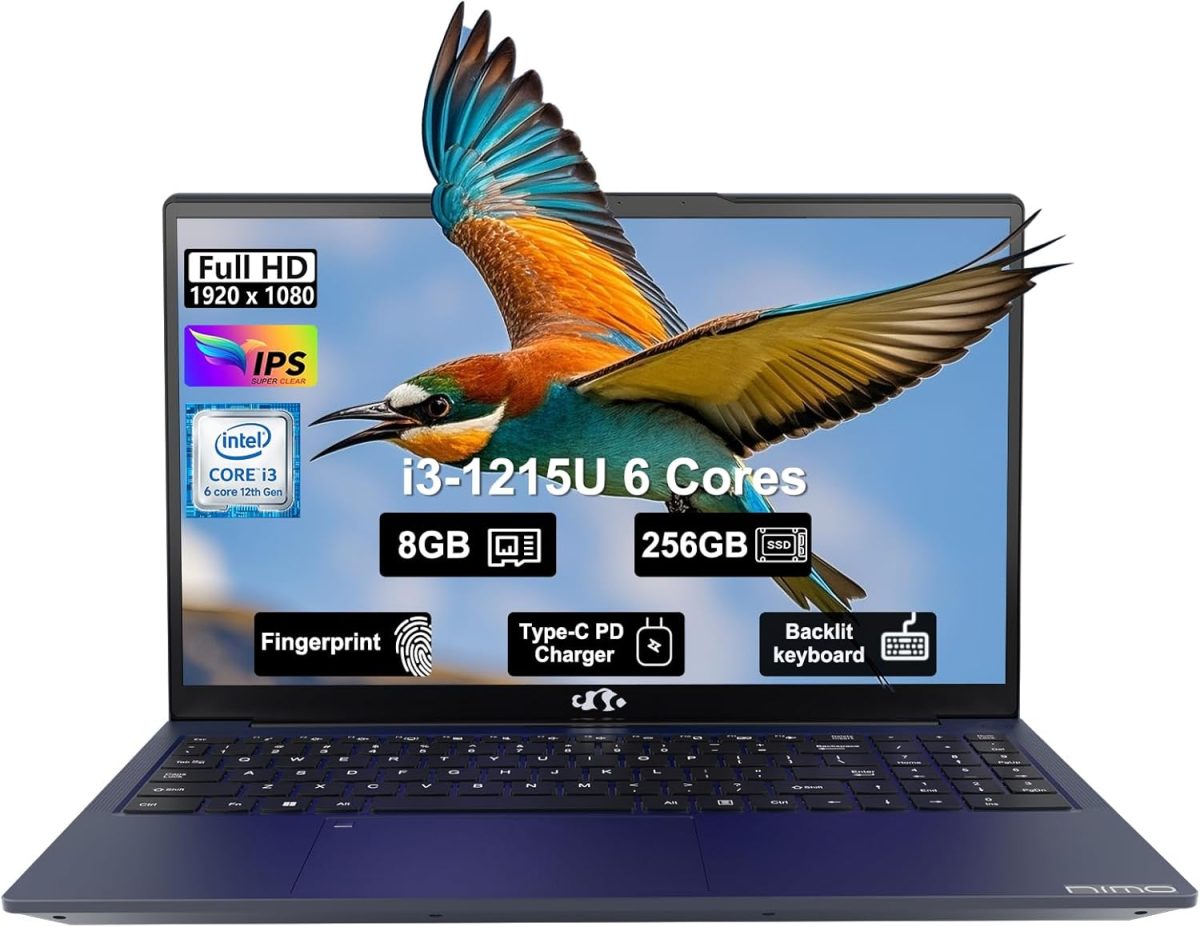 NIMO 15.6" IPS FHD-Business-Laptop, Intel 6 Core i3-1215U 8GB RAM 256GB SSD (Beat i5-1135G7, Up to 4.4GHz) Computer with Backlit Keyboard Fingerprint 65W Type C Wi-Fi 6 Numpad Win 11 - Image 1