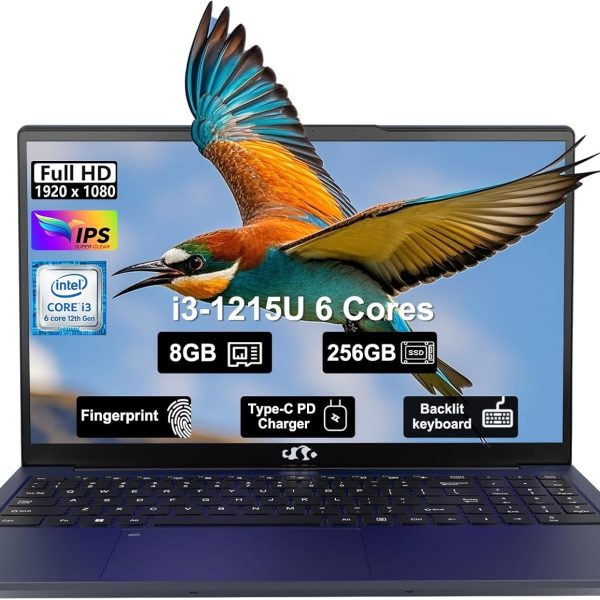 NIMO 15.6" IPS FHD-Business-Laptop, Intel 6 Core i3-1215U 8GB RAM 256GB SSD (Beat i5-1135G7, Up to 4.4GHz) Computer with Backlit Keyboard Fingerprint 65W Type C Wi-Fi 6 Numpad Win 11
