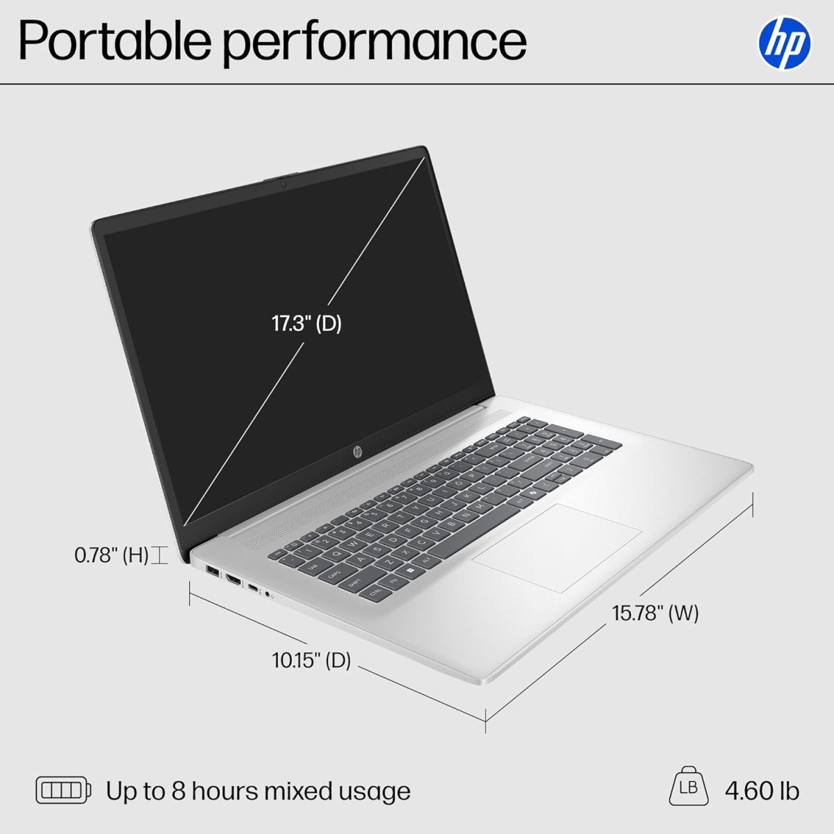 HP 17.3 inch Laptop, FHD Display, Intel Core i5-1334U, 16 GB RAM, 512 GB SSD, Intel Iris Xe Graphics, Windows 11 Home, Natural Silver, 17-cn3399nr - Image 5