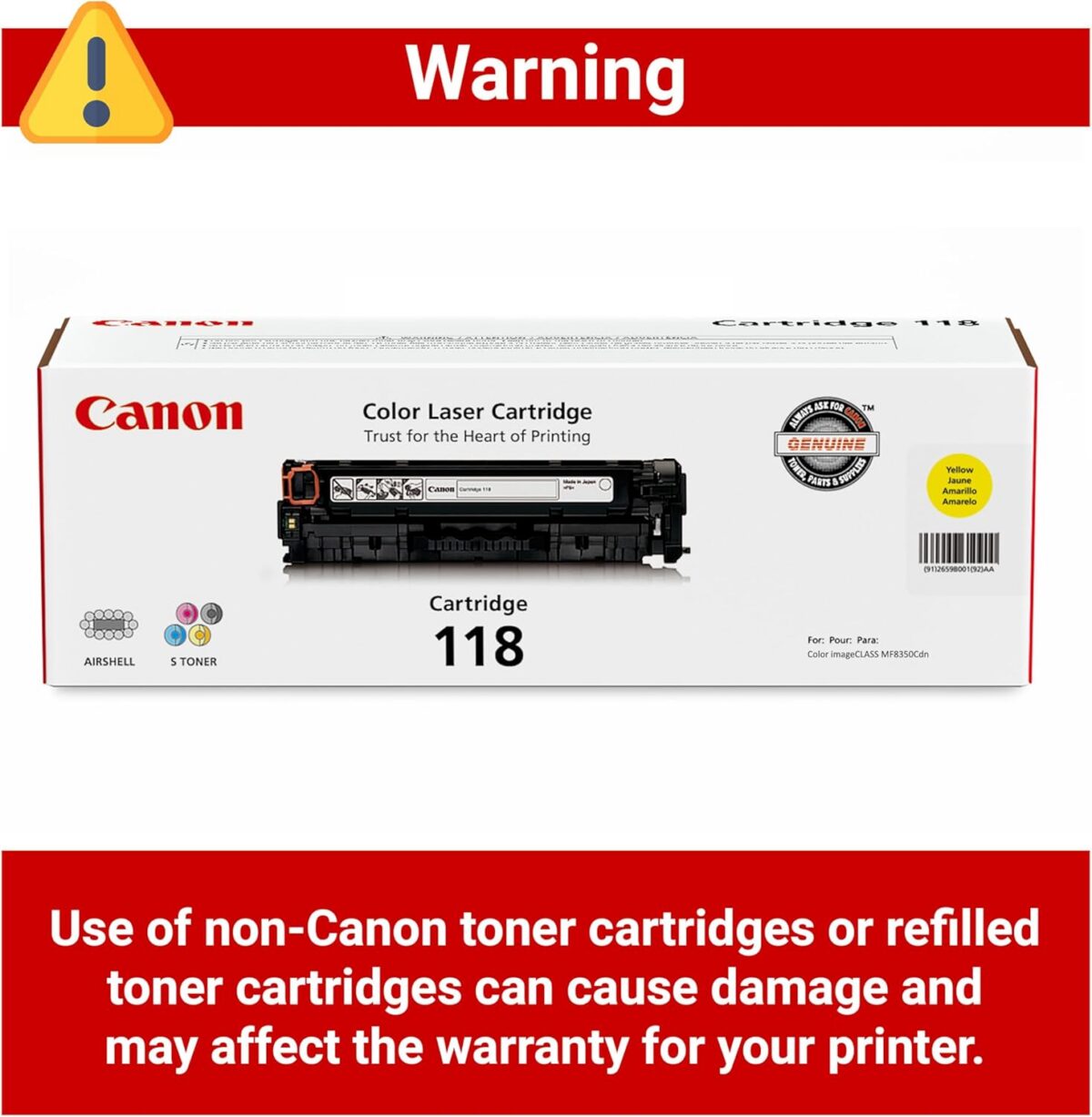 Canon Genuine 118 Yellow Toner Cartridge Compatible with MF720 Series, LBP7200Cdn, LBP7660Cdn, MF8300 Series, MF8580Cdw - Image 4