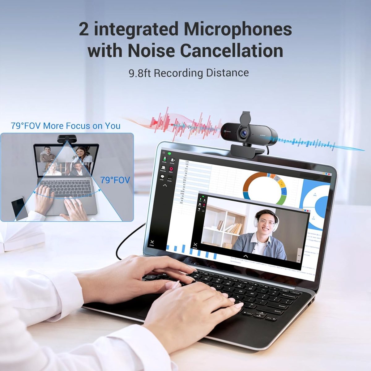4K Webcam for PC, PDAF/CDAF Autofocus, 1080P@60FPS, 79° FOV, Auto Light Correction, 2 Noise Reduction Mics, Privacy Cover, USB-A, Streaming Camera for Skype, Teams, Online Meeting, NewEye 62 - Image 5