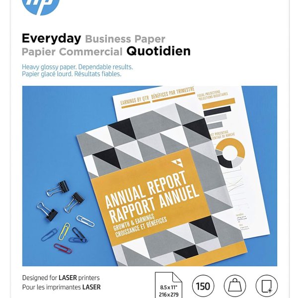 HP Everyday Business Paper, Glossy, 8.5x11 in, 32 lb, 150 sheets, works with laser printers (4WN08A)